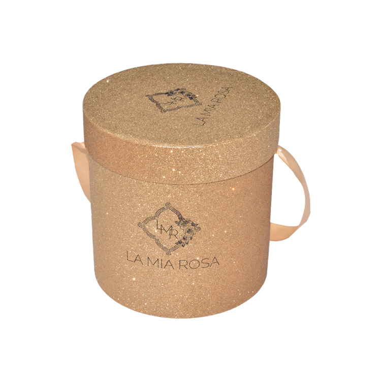  Boîte de cylindre de papier scintillant de haute qualité, boîte à fleurs rose unique, boîte ronde en papier scintillant avec logo personnalisé  