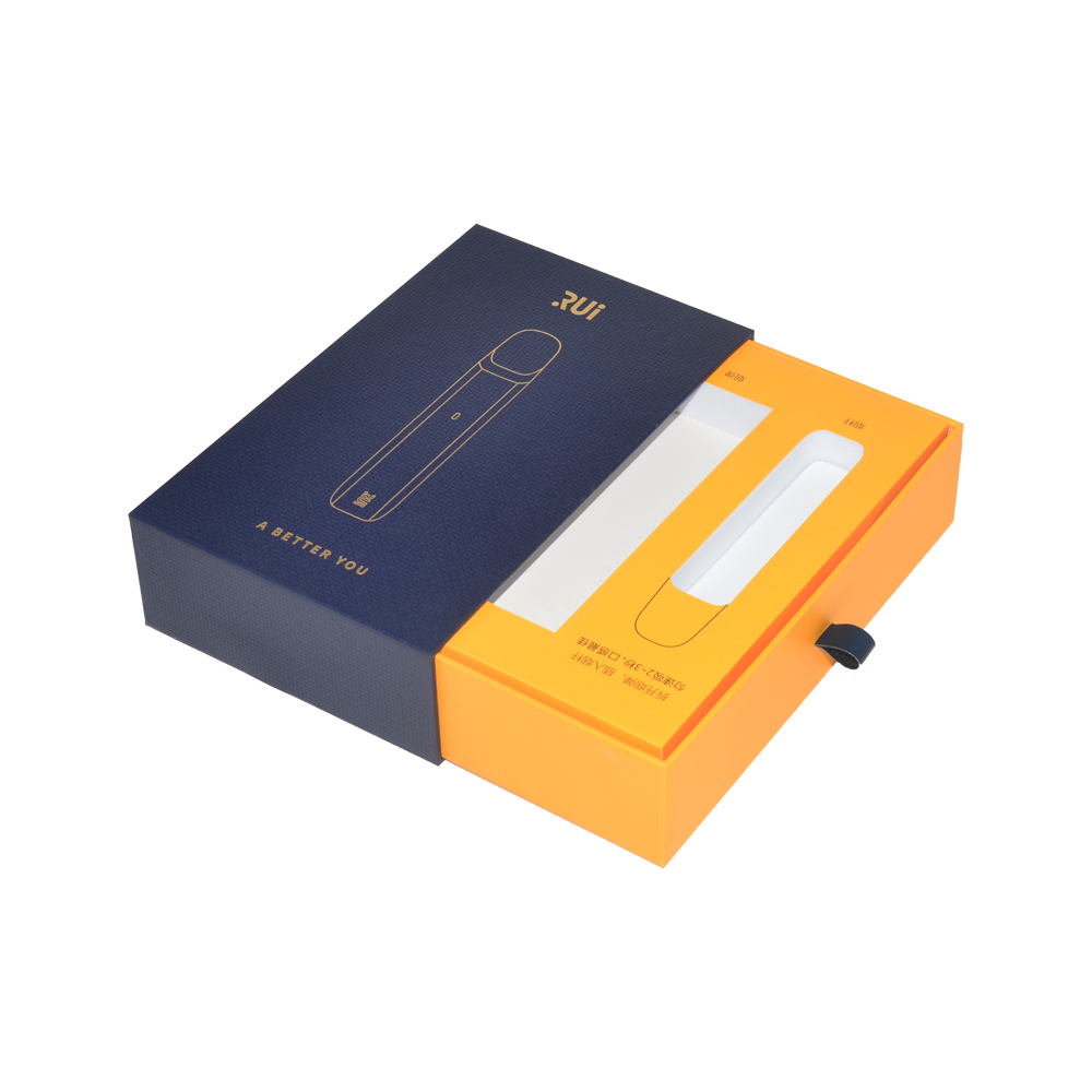 Confezione regalo con cassetto per sigarette elettroniche in carta con logo personalizzato con manico e supporto in cartone  