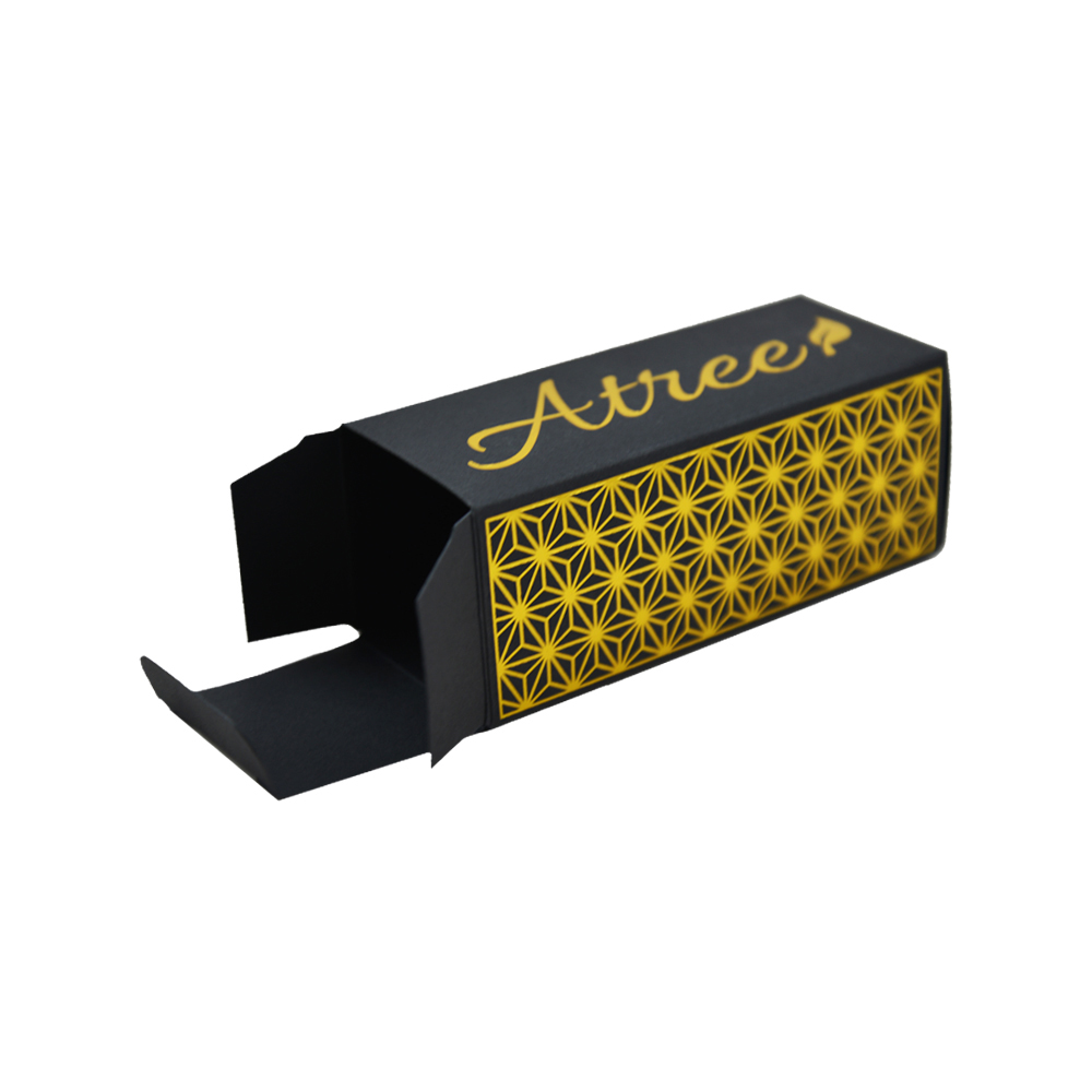 Cartone pieghevole personalizzato, scatola di cartone nera per confezioni di olio Morinaga con motivo a caldo in oro  