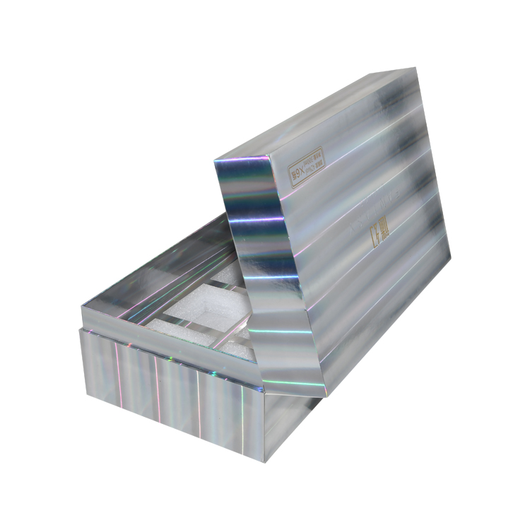  Holographic Clamshell Cardboard Gift Box, Iridescent Packaging Box with Foam Holder and Embossed Logo  