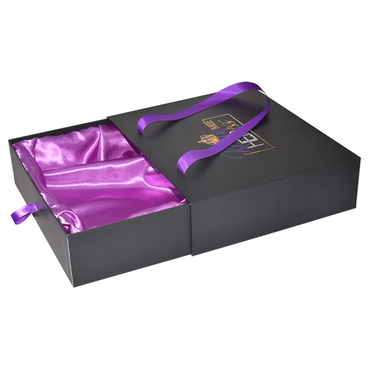 Kundenspezifische Haarverlängerungsboxen, Papierschiebekiste mit Satinschale und Seidenband für die Verpackung von Luxusperücken