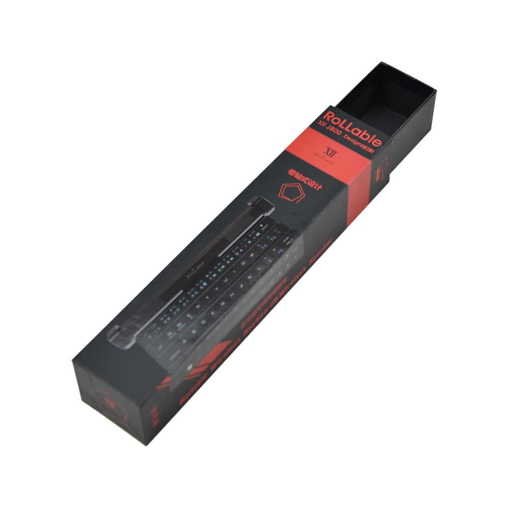  Benutzerdefiniertes Logo Lange schmale schwarze Papierkassette Verpackungsbox für Tastaturverpackung mit Spot-UV-Logo  