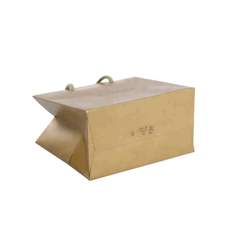 Custom Printed Gold Paper Carrier Bags with Twisted Handle, Decorative Metallic Gold Cardboard Gift Bags  