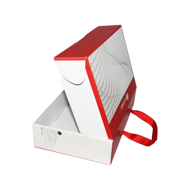 Faltbare Laptop-Verpackungsbox aus Wellpappe mit Seidenbandgriff, Mailbox aus Wellpappe  