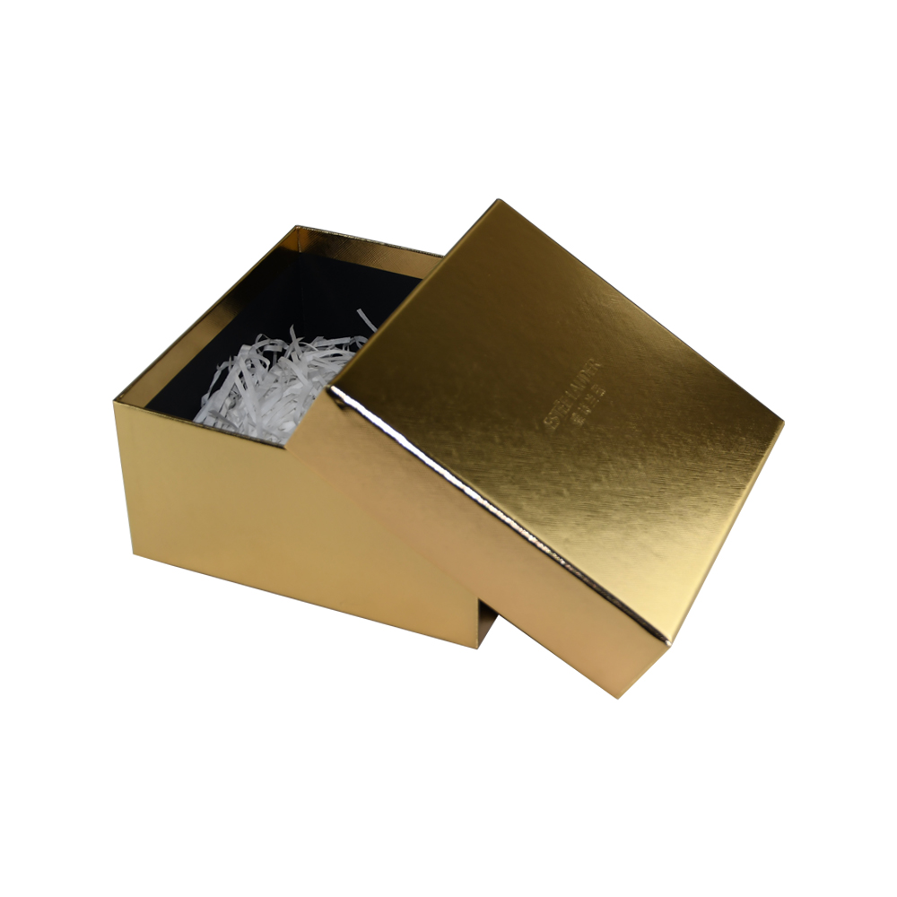 Metallic Gold Gift Box, Golden Gift Box with Filler Packaging Shredded Paper Holder for Cosmetic Packaging  