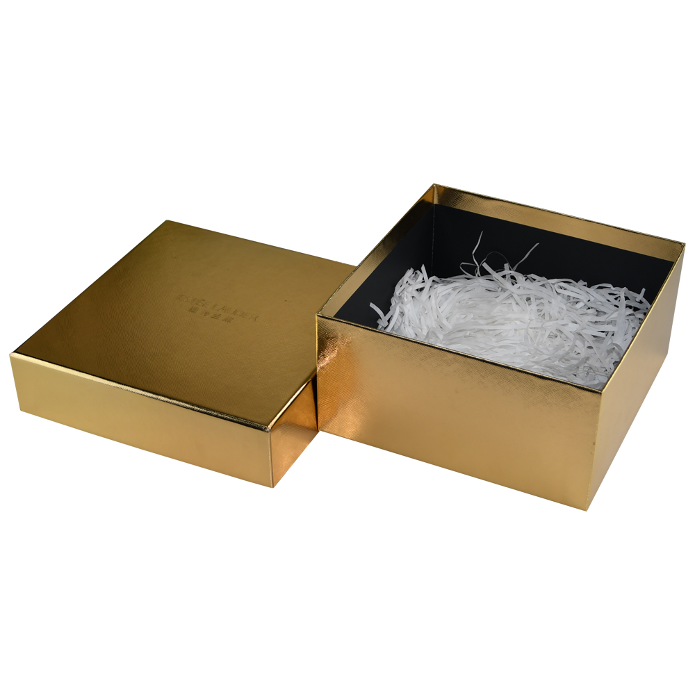 Caja de regalo dorada metálica, caja de regalo dorada con embalaje de relleno Soporte de papel triturado para embalaje cosmético