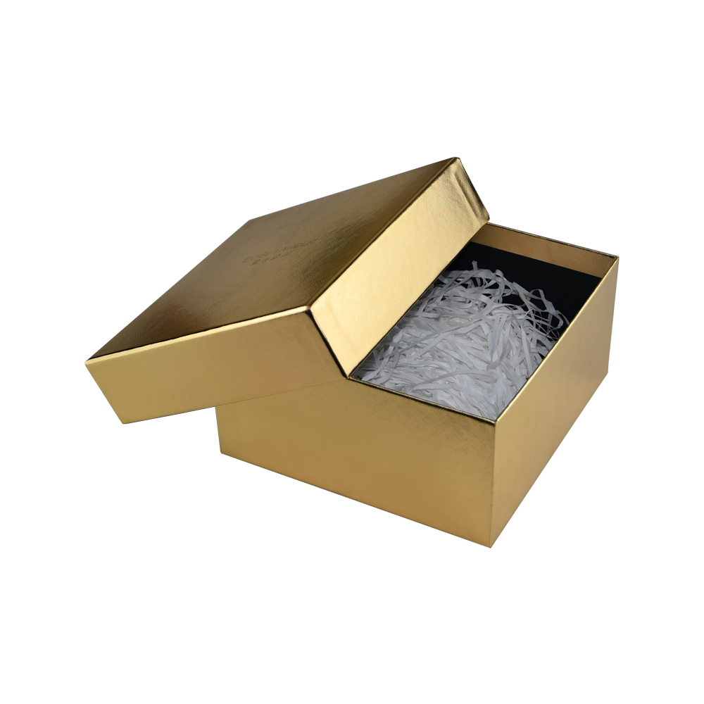 メタリックゴールドギフトボックス、フィラーパッケージ付きゴールデンギフトボックス化粧品包装用シュレッダーペーパーホルダー  