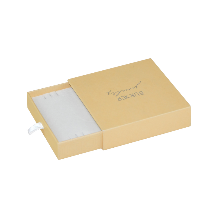 Ausgefallene Geschenkbox mit Schiebeschublade aus Papier mit Samtschale und silbernem Heißfolien-Stempellogo für Schmuckverpackungen  