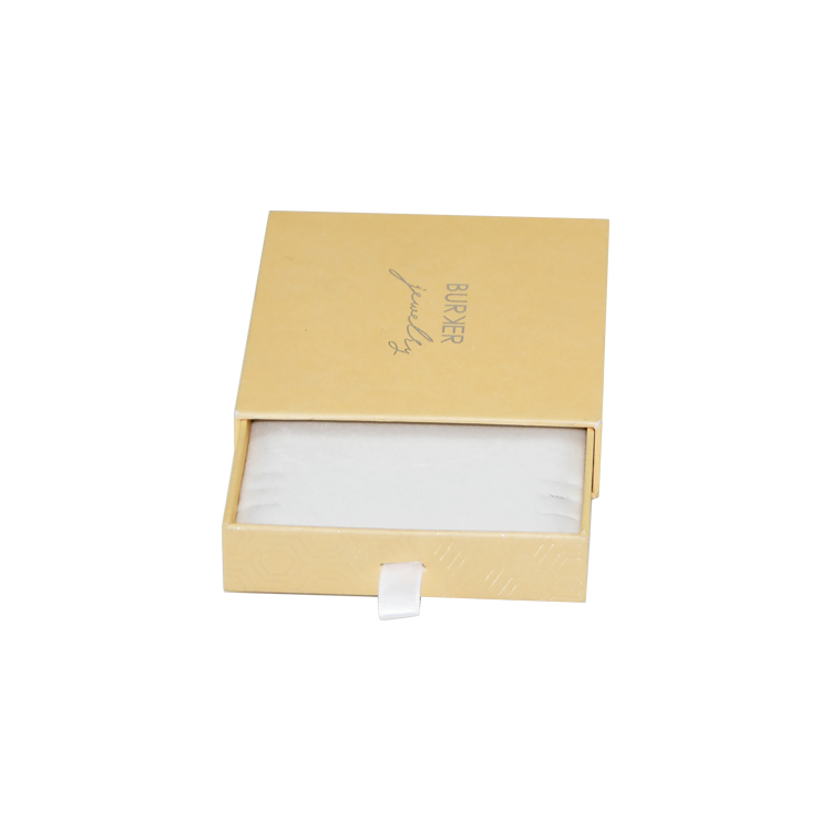 Ausgefallene Geschenkbox mit Schiebeschublade aus Papier mit Samtschale und silbernem Heißfolien-Stempellogo für Schmuckverpackungen  