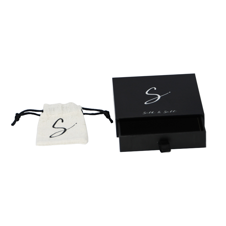  Персонализированная коробка слайдера ящика для бумаги для упаковки ювелирных изделий с джутовыми мешками и логотипом для горячего тиснения серебряной фольгой  