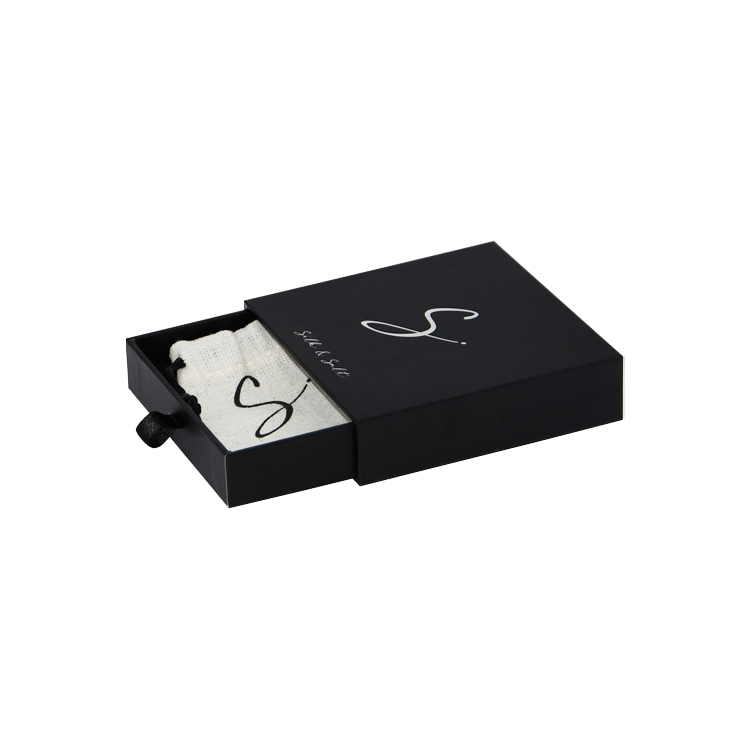  Персонализированная коробка слайдера ящика для бумаги для упаковки ювелирных изделий с джутовыми мешками и логотипом для горячего тиснения серебряной фольгой  