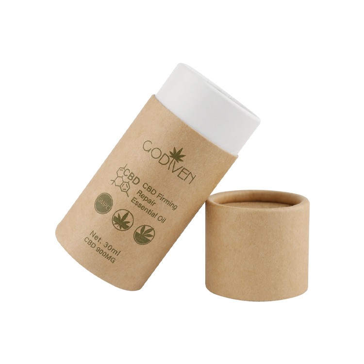Boîte de cylindre en carton de tube de papier Kraft personnalisé de luxe pour l'emballage d'huile essentielle de CBD et de flacon compte-gouttes  