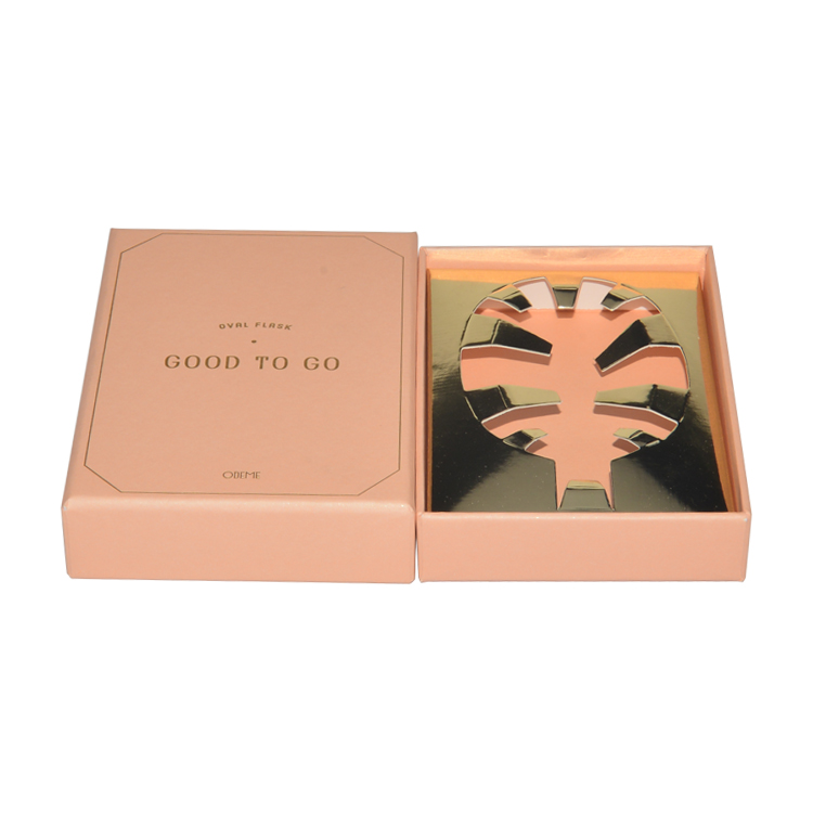  Custom Printed Two Piece Two-Piece Rigid Setup Gift Boxes with Gold Cardboard Tray for Oval Flask Packaging  