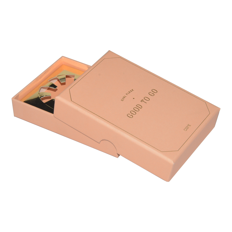  Custom Printed Two Piece Two-Piece Rigid Setup Gift Boxes with Gold Cardboard Tray for Oval Flask Packaging  