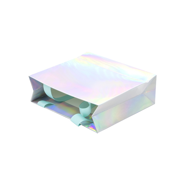  Sac à provisions en papier holographique de luxe personnalisé Sac cadeau en papier holographique pour l'emballage de vente au détail de cosmétiques  