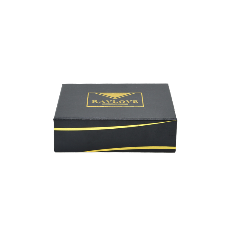Benutzerdefinierte schwarze strukturierte Papierverpackung Luxus-Geschenkboxen mit Schaumstoffhalter und Gold-Heißfolienprägungslogo  