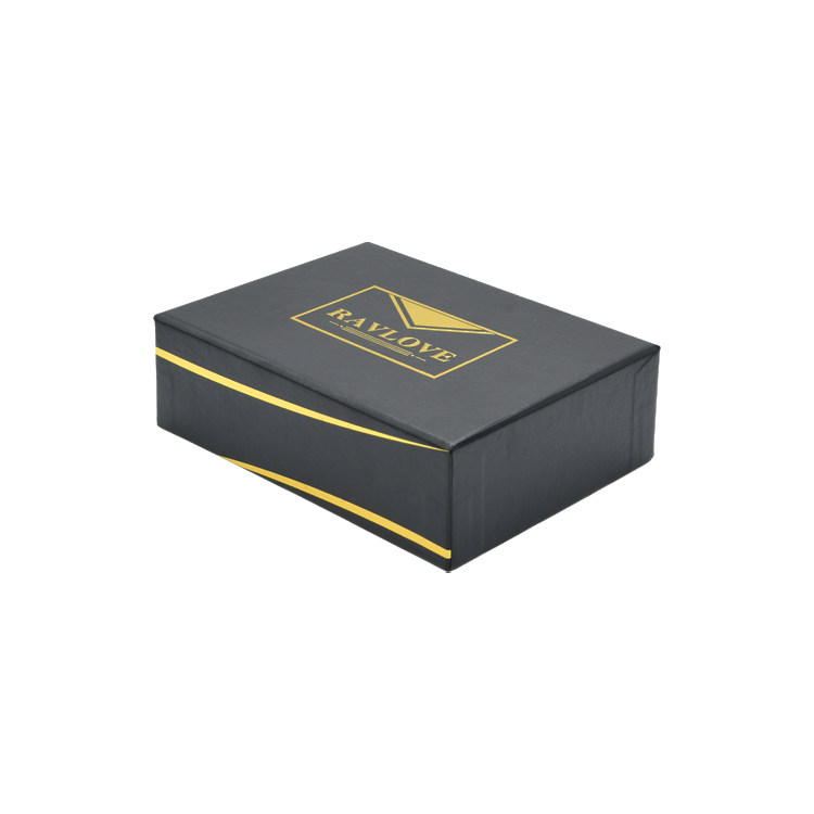 Boîtes-cadeaux de luxe d'emballage de papier texturé noir personnalisé avec support en mousse et logo d'estampage à chaud en or  