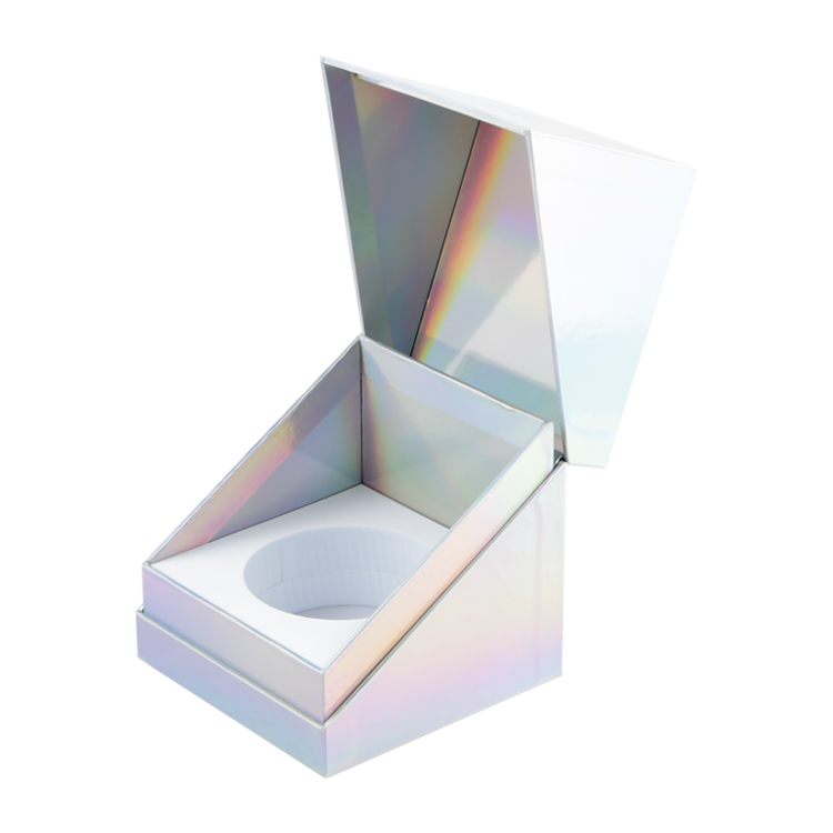 Boîtes-cadeaux de bougie d'emballage de boîte de bouteille de pot de bougie holographique d'arc-en-ciel de luxe adaptés aux besoins du client avec l'insertion d'EVA  