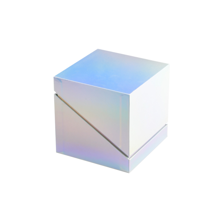 Boîtes-cadeaux de bougie d'emballage de boîte de bouteille de pot de bougie holographique d'arc-en-ciel de luxe adaptés aux besoins du client avec l'insertion d'EVA  