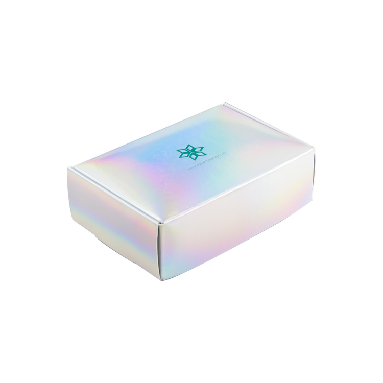 Custom Tuck Top Holographic Paper Mailing Packaging Boxes Iridescent Paper Cardboard Shipping Mailer Box  