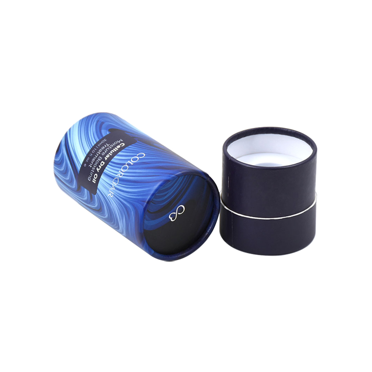  Zylindrische Pappschachtel Papier-Zylinder-Röhrchen-Box für 30 ml ätherisches CBD-Öl mit silbernem Heißfolienprägungslogo  