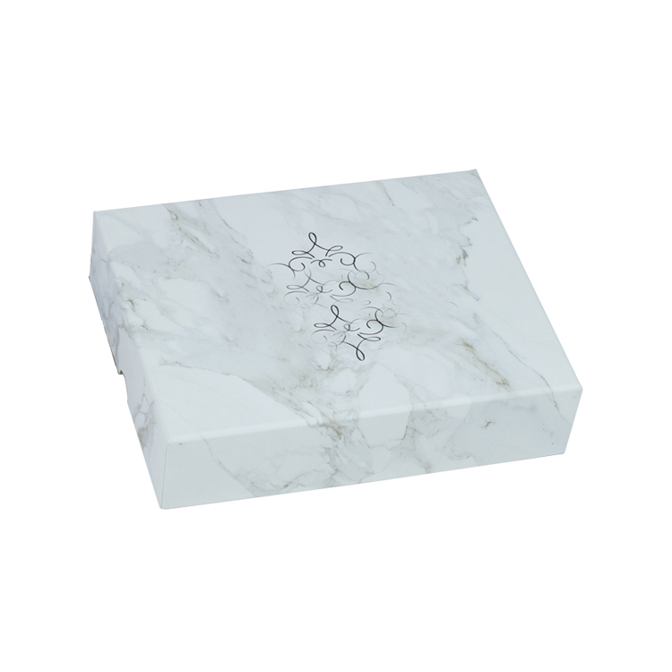White Marble Pattern Rigid Setup Lid and Base Paper Gift Boxes for Chocolate Packaging with 15 Cardboard Dividers  