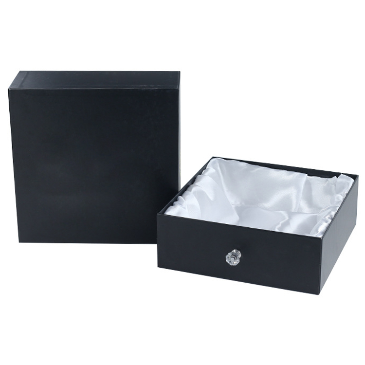  Satin Lined Wigs Packaging Box Human Virgin Hair Extension Drawer Gift Box with Diamond Knob and Clear Window  