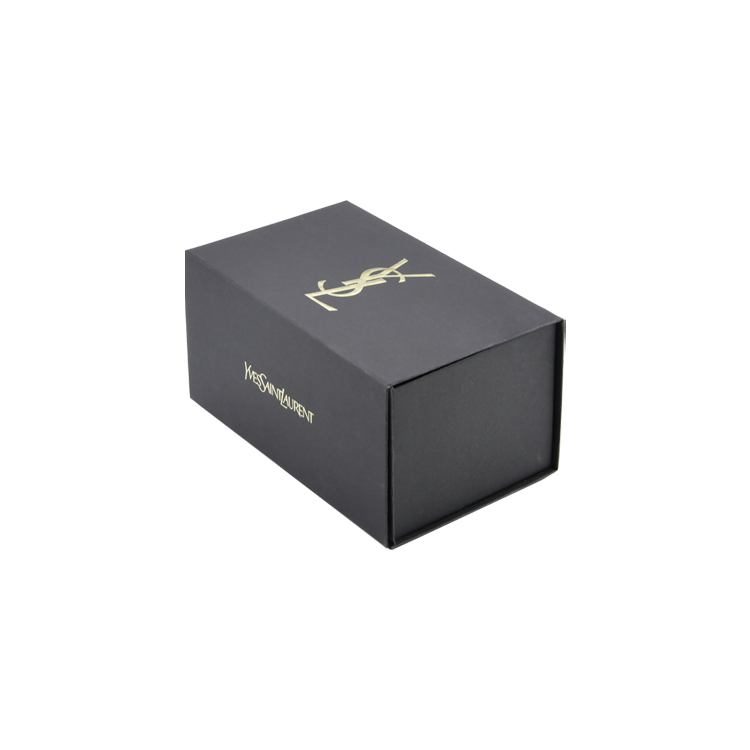 Black Texture Paper Magnetic Lid Gift Box Fancy Paper Rigid Cardboard Packaging Box for Cosmetics with Gold Logo  