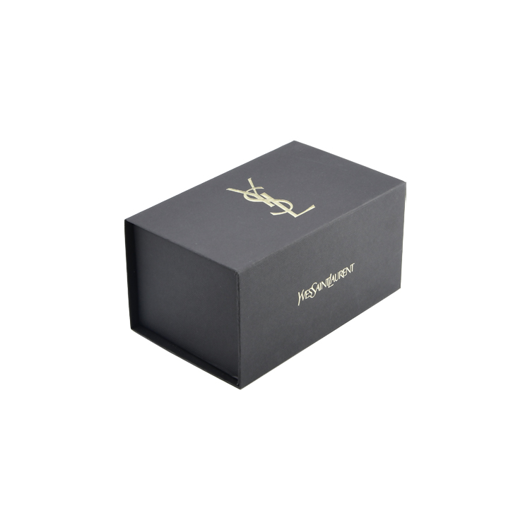 Boîte-cadeau à couvercle magnétique en papier texturé noir Boîte d'emballage en carton rigide en papier fantaisie pour cosmétiques avec logo en or  
