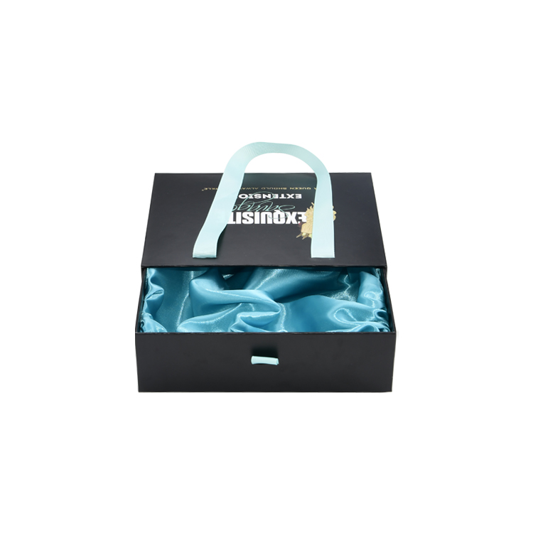 Großhandel benutzerdefinierte Geschenkpapier Perücken Bundle Virgin Hair Extension Verpackung Schubladenbox mit Satinfutter und Seidengriff  