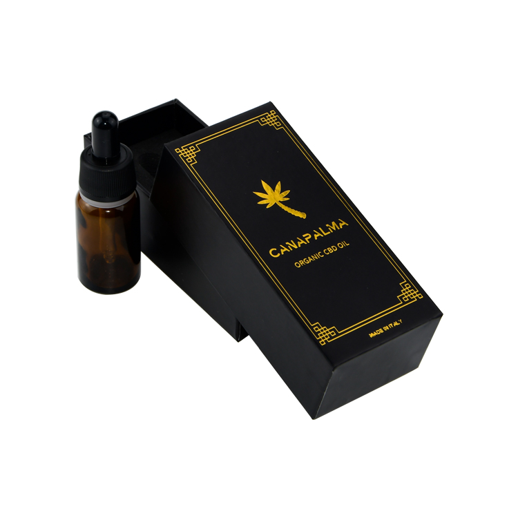  Custom Printed Rigid Setup Lid and Base Gift Box for 30ml CBD Hemp Oil Packaging with Gold Hot Foil Stamping Logo  