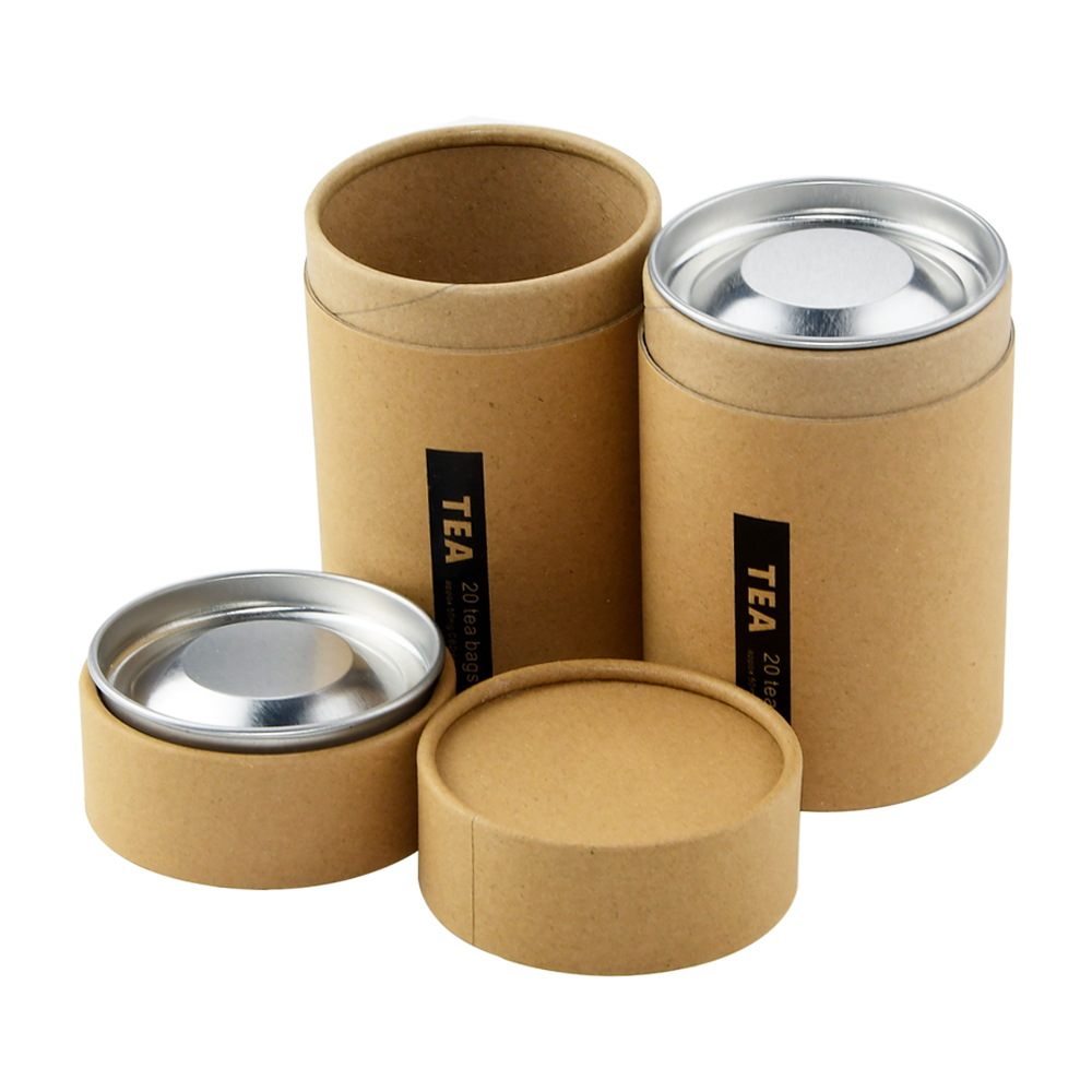  Food Grade Aluminum Foil Kraft Paper Tube Can Packaging Cylinder Cardboard Boxes for Tea with Metal Tinplate  