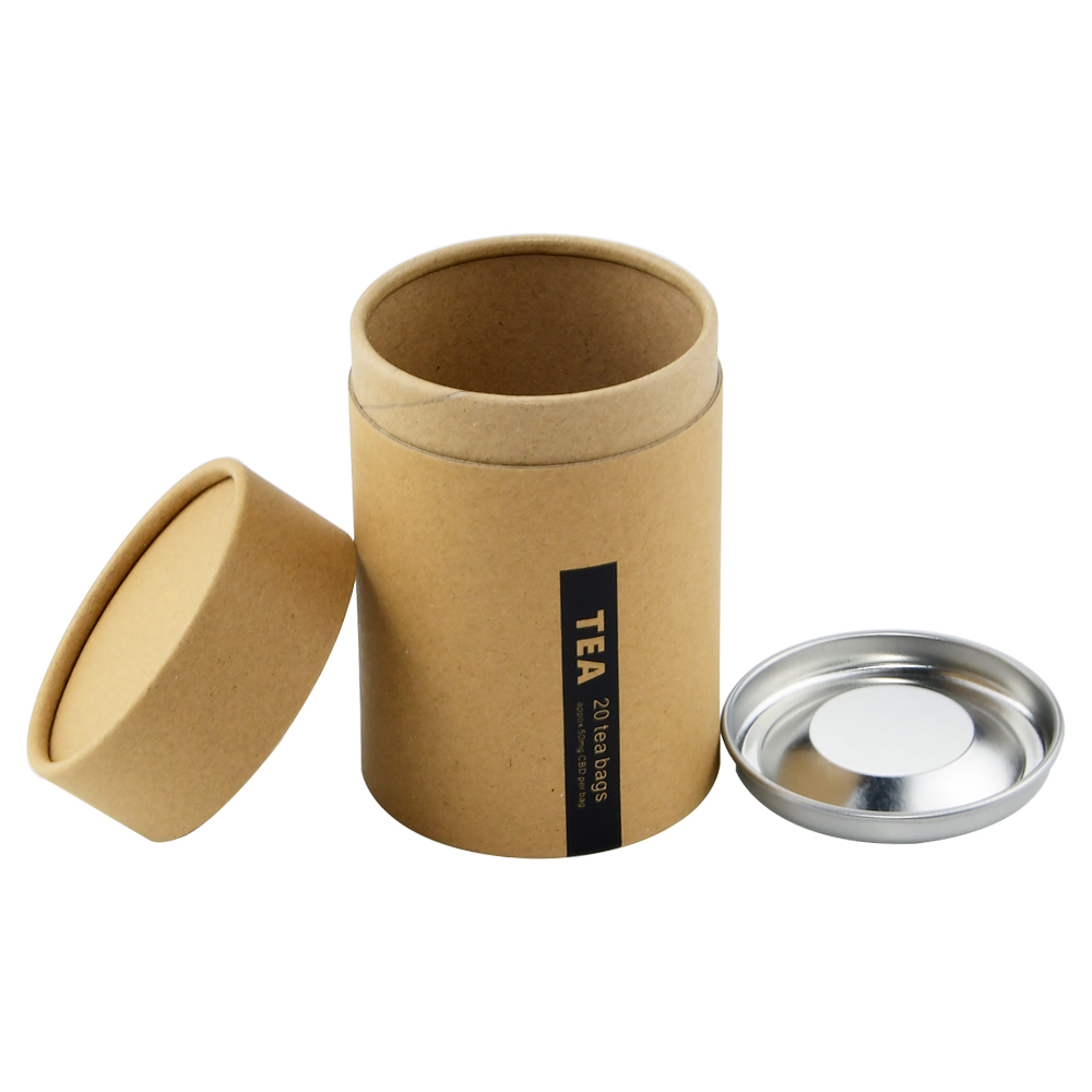  Food Grade Aluminum Foil Kraft Paper Tube Can Packaging Cylinder Cardboard Boxes for Tea with Metal Tinplate  