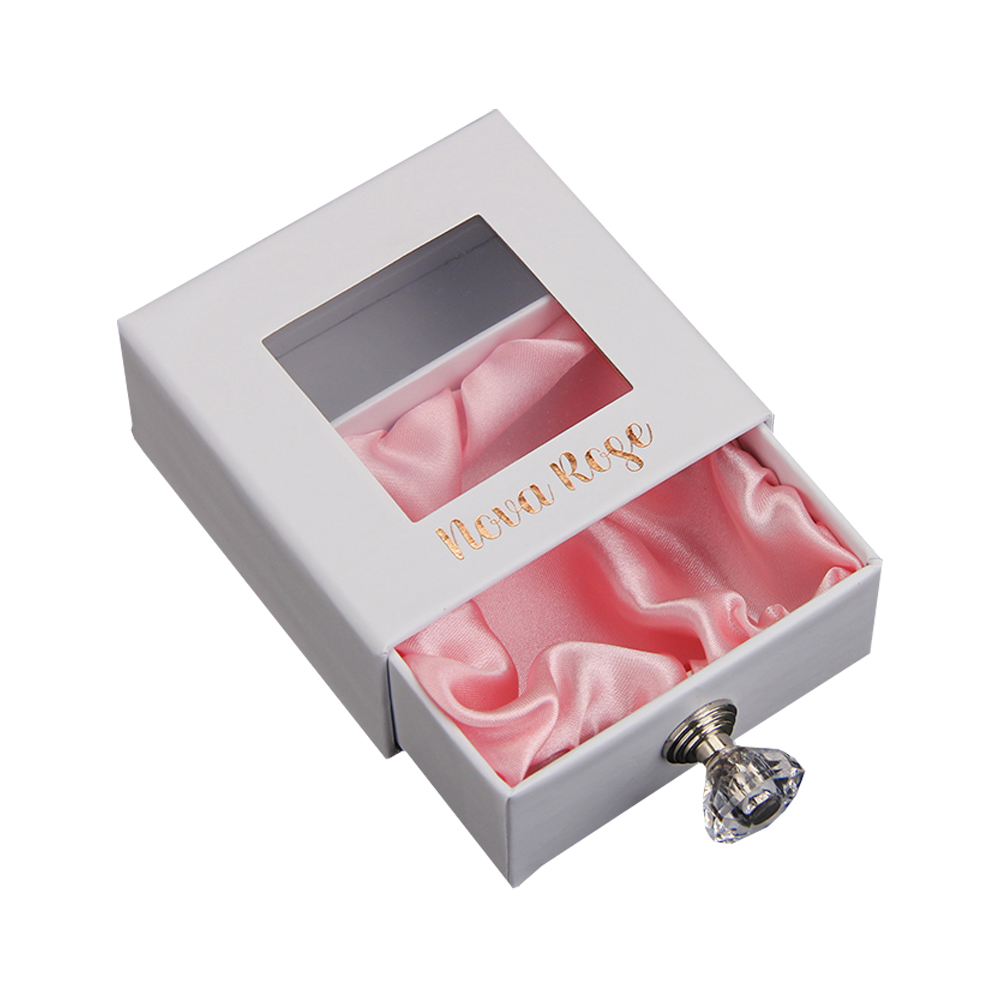 Rigid Drawer Box, Cardboard Sliding Drawer Gift Boxes with Satin Holder and Clear Window for Jewelry Packaging  