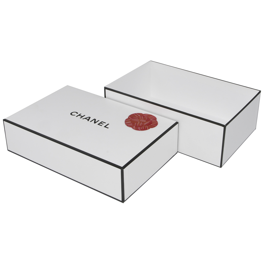 Scatole regalo con coperchio e base bianco opaco, scatole regalo rigide personalizzate per confezioni Chanel con logo in rilievo  