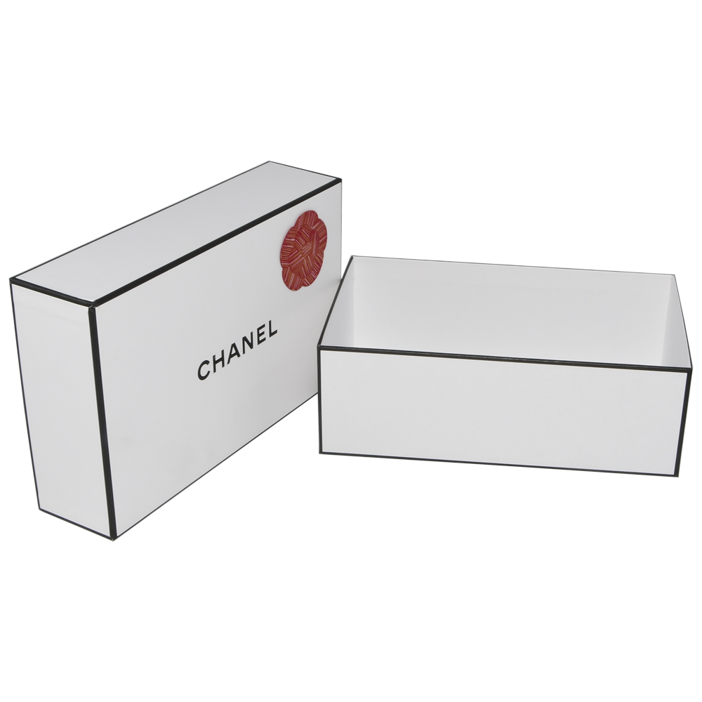 Scatole regalo con coperchio e base bianco opaco, scatole regalo rigide personalizzate per confezioni Chanel con logo in rilievo  