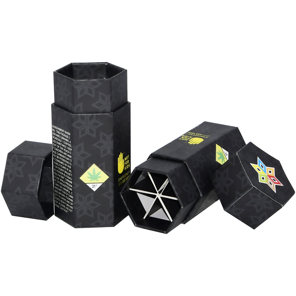 Confezione multipack pre-roll in scatola di cartone esagonale premium, confezione pre-roll personalizzata per cannabis