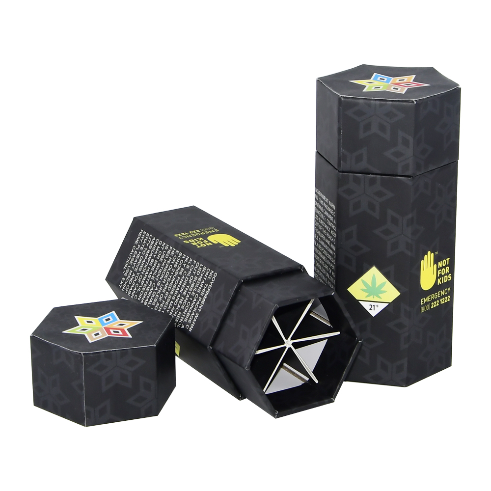 Confezione multipack pre-roll in scatola di cartone esagonale premium, confezione pre-roll personalizzata per cannabis  