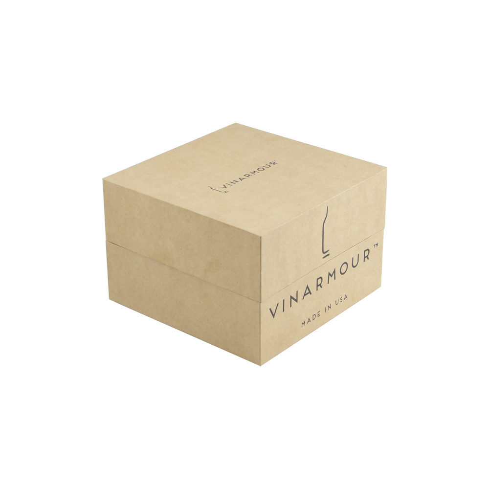 Телескопические подарочные коробки из натуральной крафт-бумаги для упаковки винной посуды с черным логотипом горячего тиснения фольгой на поверхности  