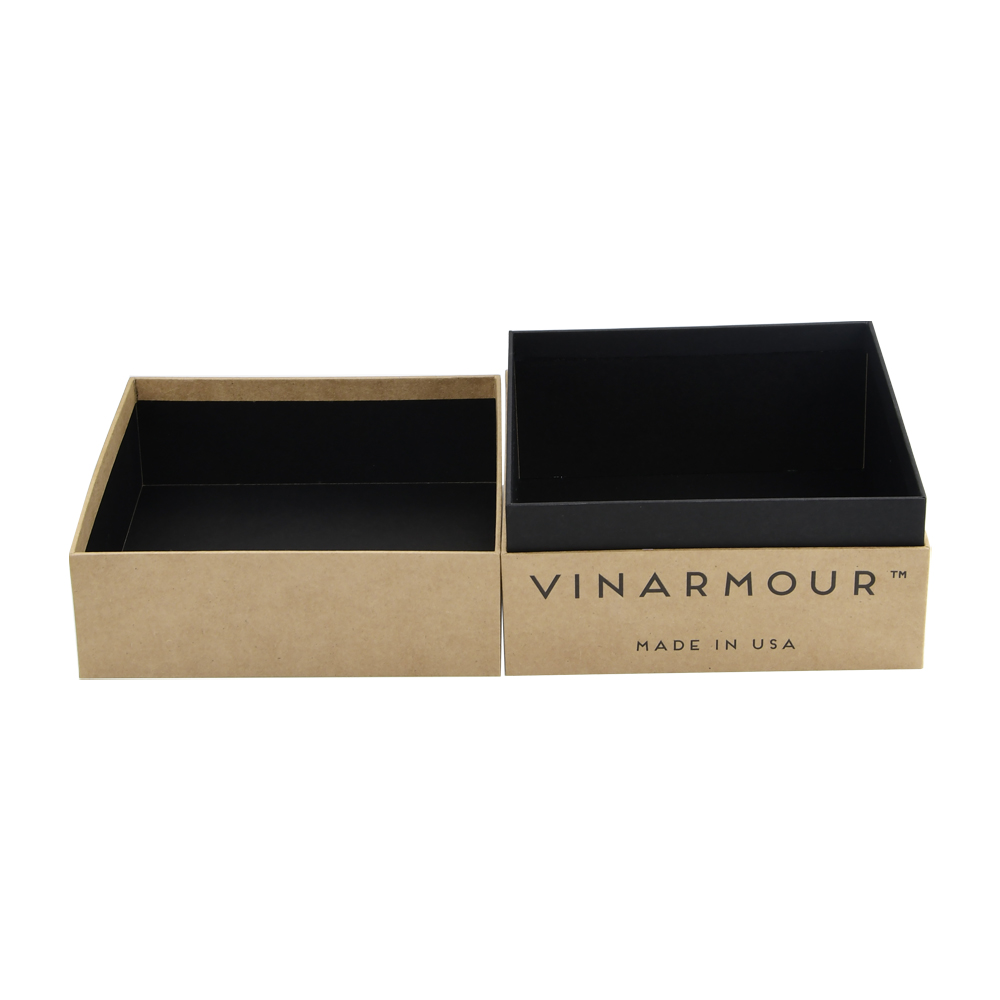 Boîtes-cadeaux télescopiques en papier kraft naturel pour emballage de vin avec logo d'estampage à chaud noir sur la surface  