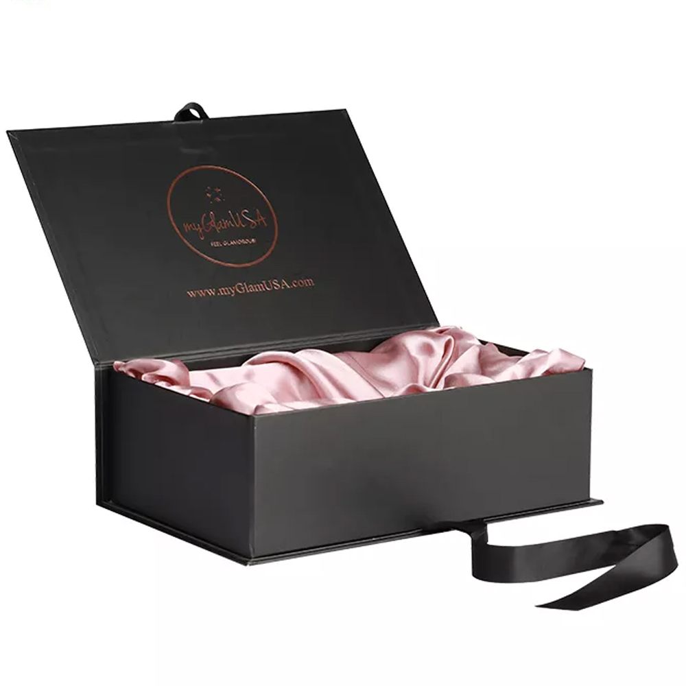 Cajas de regalo de concha portátiles personalizadas de primera calidad para embalaje de extensión de cabello de peluca de paquete con soporte de satén