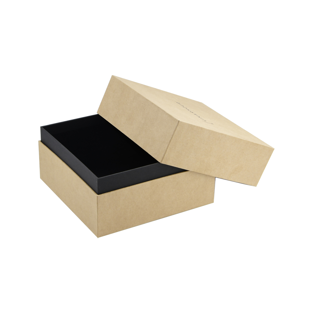 Телескопические подарочные коробки из натуральной крафт-бумаги для упаковки винной посуды с черным логотипом горячего тиснения фольгой на поверхности  