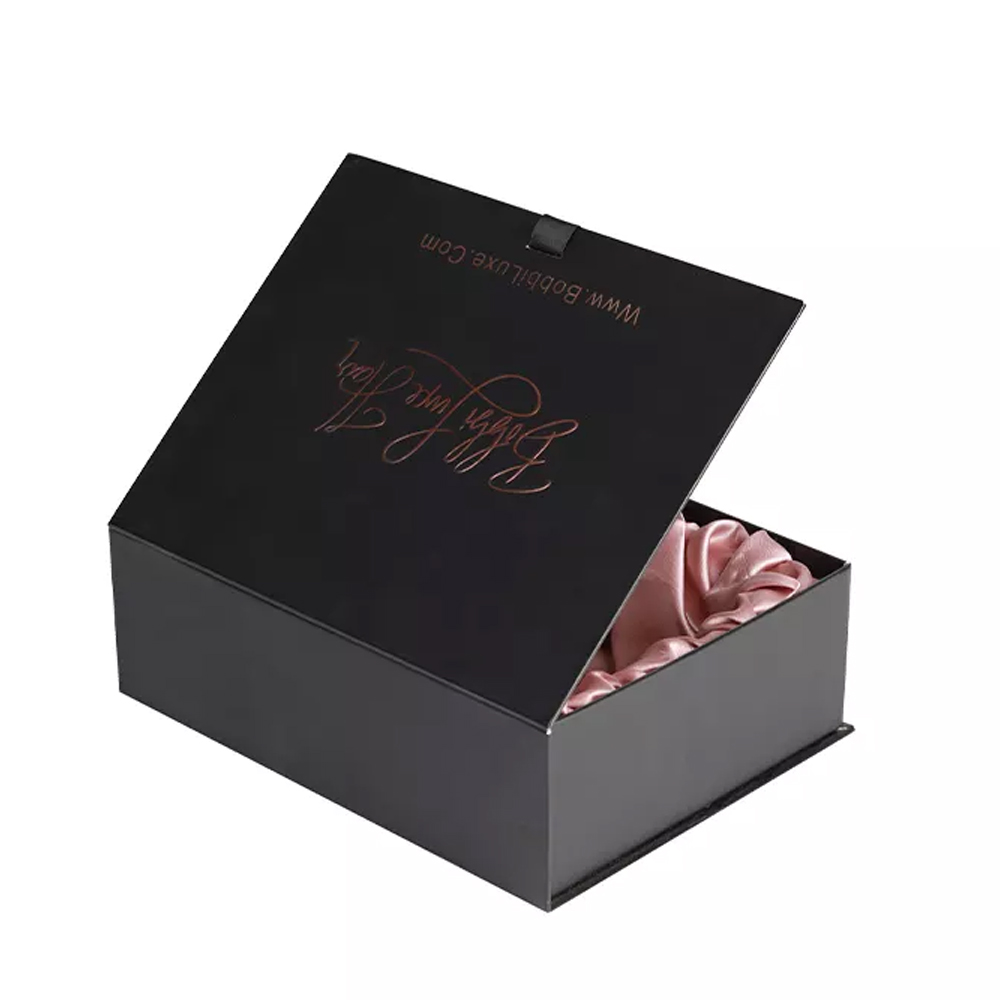 Hochwertige kundenspezifische tragbare Clamshell-Geschenkboxen für Perücken-Haarverlängerungsverpackungen mit Satinhalter  