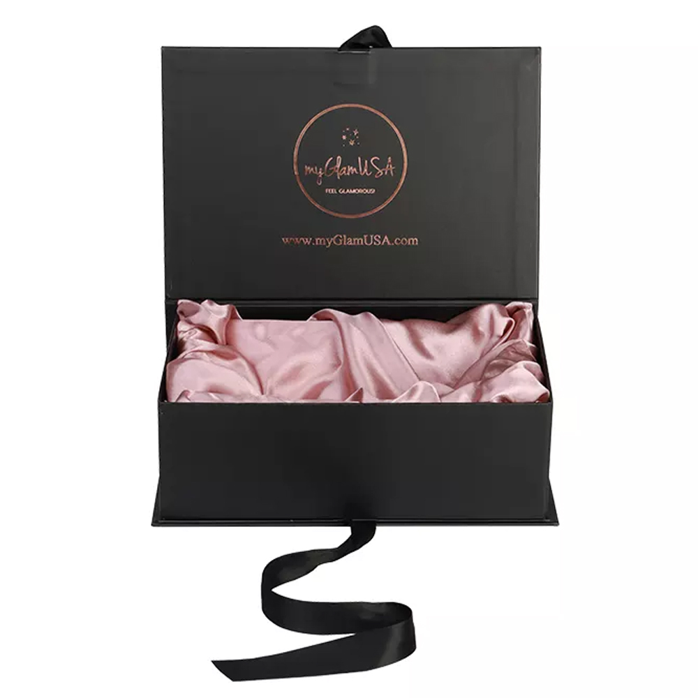 Hochwertige kundenspezifische tragbare Clamshell-Geschenkboxen für Perücken-Haarverlängerungsverpackungen mit Satinhalter  