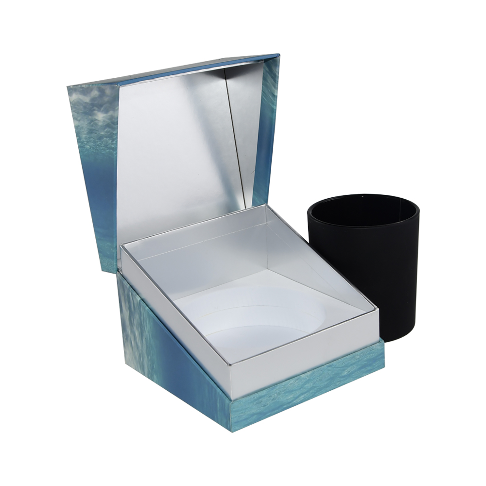 Saubere, elegante Luxus-Kerzenverpackungsboxen und Glaswaren-Geschenkboxen aus silbernem Kartonmaterial  