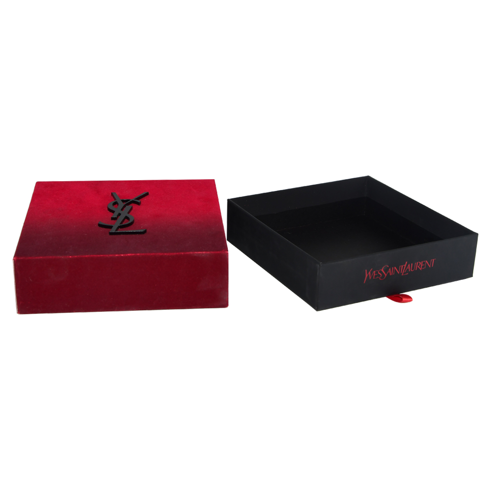 Geschenkboxen aus starrem Karton mit herausschiebbarer Schublade für Yves Saint Laurent-Verpackungen mit samtbeschichteter Oberfläche  