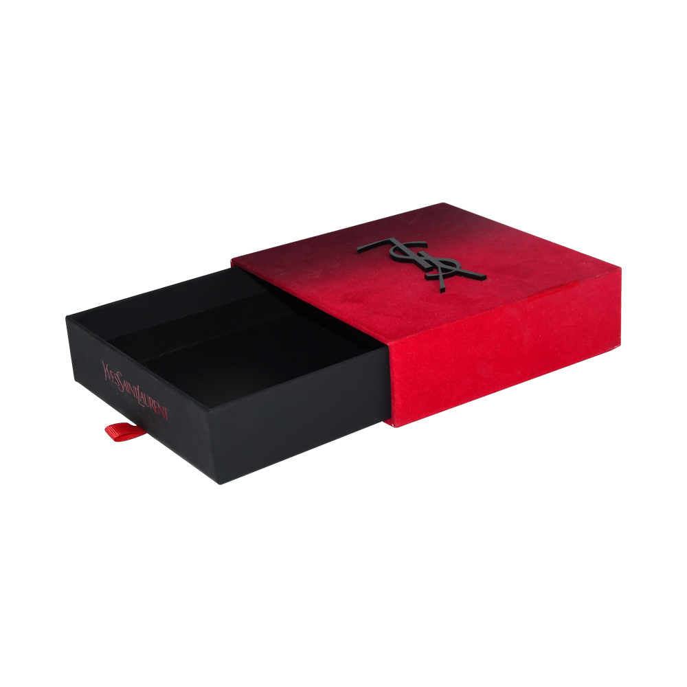 Geschenkboxen aus starrem Karton mit herausschiebbarer Schublade für Yves Saint Laurent-Verpackungen mit samtbeschichteter Oberfläche  