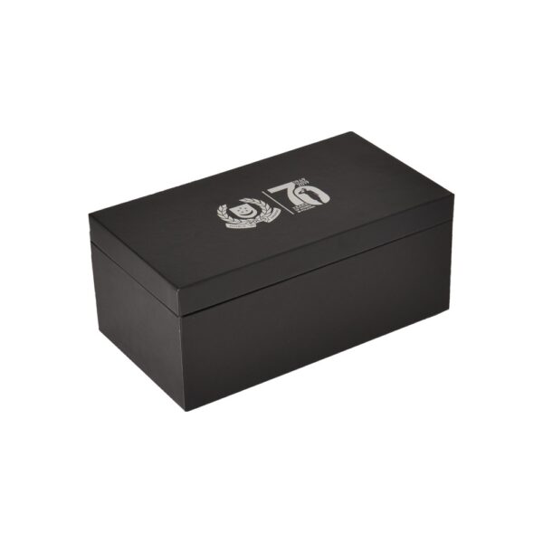 Black Custom Cardboard Clamshell Gift Box for Anniversary Souvenir Packaging with Silver Hot Foil Stamping Logo