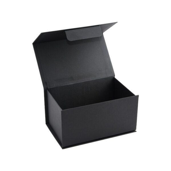 Black Texture Paper Magnetic Lid Gift Box Fancy Paper Rigid Cardboard Packaging Box for Cosmetics with Gold Logo