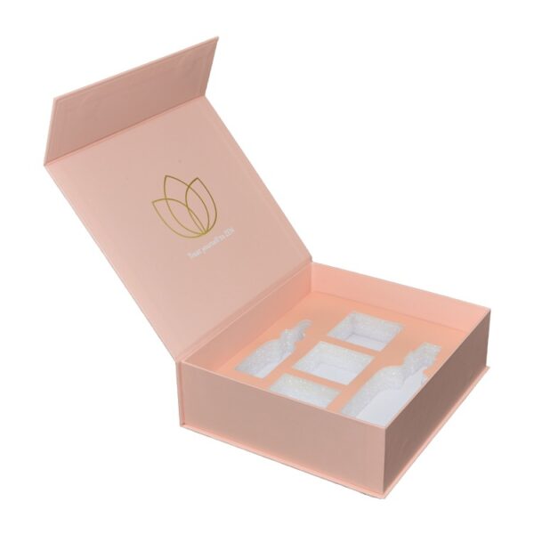 China Factory Customized Pink Magnetic Gift Box with Foam Holder and Gold Logo for Cosmetic Packaging China Factory Customized Pink Magnetic Gift Box with Foam Holder and Gold Logo for Cosmetic Packaging